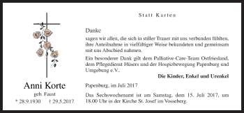 Traueranzeige von Anni Korte von Neue Osnabrücker Zeitung GmbH & Co. KG