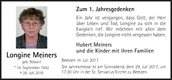 Traueranzeige von Longine Meiners von Neue Osnabrücker Zeitung GmbH & Co. KG