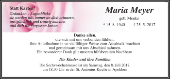 Traueranzeige von Maria Meyer von Neue Osnabrücker Zeitung GmbH & Co. KG