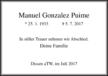 Traueranzeige von Manuel Gonzalez Puime von Neue Osnabrücker Zeitung GmbH & Co. KG