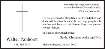 Traueranzeige von Walter Panhorst von Neue Osnabrücker Zeitung GmbH & Co. KG