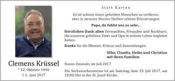 Traueranzeige von Clemens Krüssel von Neue Osnabrücker Zeitung GmbH & Co. KG