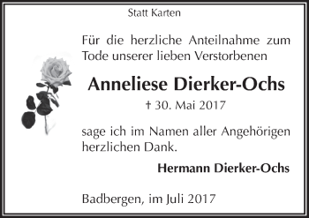 Traueranzeige von Anneliese Dierker-Ochs von Neue Osnabrücker Zeitung GmbH & Co. KG