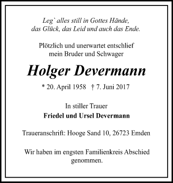 Traueranzeige von Holger Devermann von Neue Osnabrücker Zeitung GmbH & Co. KG