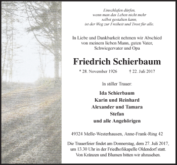 Traueranzeige von Friedrich Schierbaum von Neue Osnabrücker Zeitung GmbH & Co. KG