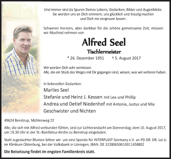 Traueranzeige von Alfred Seel von Neue Osnabrücker Zeitung GmbH & Co. KG