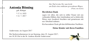 Traueranzeige von Antonia Böming von Neue Osnabrücker Zeitung GmbH & Co. KG