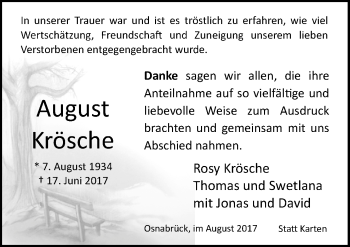 Traueranzeige von August Krösche von Neue Osnabrücker Zeitung GmbH & Co. KG