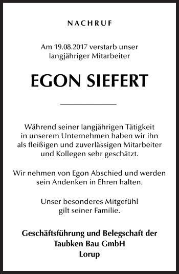Traueranzeige von Egon Siefert von Neue Osnabrücker Zeitung GmbH & Co. KG