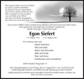 Traueranzeige von Egon Siefert von Neue Osnabrücker Zeitung GmbH & Co. KG