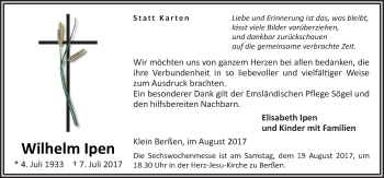 Traueranzeige von Elisabeth Ipen von Neue Osnabrücker Zeitung GmbH & Co. KG