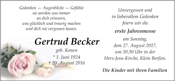 Traueranzeige von Gertrud Becker von Neue Osnabrücker Zeitung GmbH & Co. KG