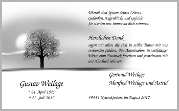 Traueranzeige von Gustav Weilage von Neue Osnabrücker Zeitung GmbH & Co. KG