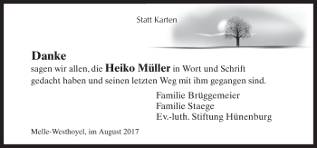 Traueranzeige von Heiko Müller von Neue Osnabrücker Zeitung GmbH & Co. KG