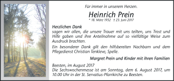 Traueranzeige von Heinrich Prien von Neue Osnabrücker Zeitung GmbH & Co. KG