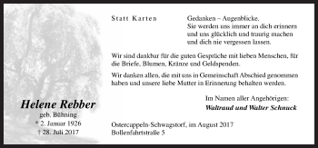 Traueranzeige von Helene Rebber von Neue Osnabrücker Zeitung GmbH & Co. KG