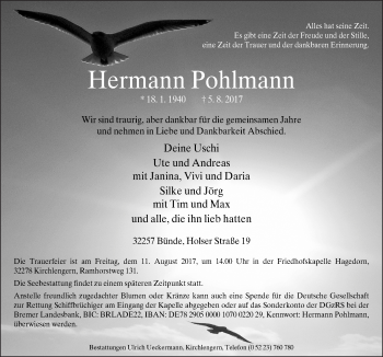 Traueranzeige von Hermann Pohlman von Neue Osnabrücker Zeitung GmbH & Co. KG