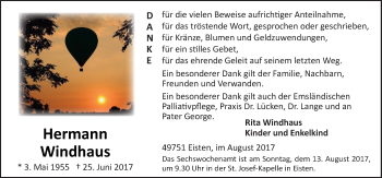 Traueranzeige von Hermann Windhaus von Neue Osnabrücker Zeitung GmbH & Co. KG