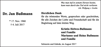 Traueranzeige von Jan Bußmann von Neue Osnabrücker Zeitung GmbH & Co. KG