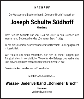 Traueranzeige von Joseph Schulte Südhoff von Neue Osnabrücker Zeitung GmbH & Co. KG