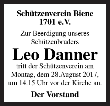 Traueranzeige von Leo Danner von Neue Osnabrücker Zeitung GmbH & Co. KG