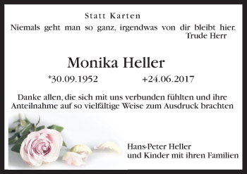 Traueranzeige von Monika Heller von Neue Osnabrücker Zeitung GmbH & Co. KG