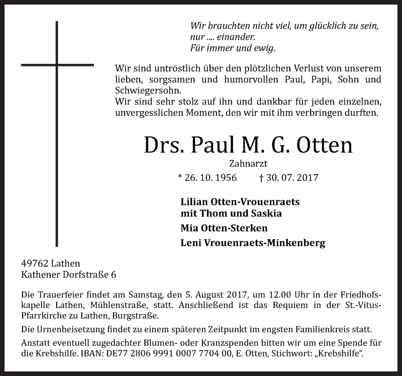  Traueranzeige für Paul M. G. Otten vom 02.08.2017 aus Neue Osnabrücker Zeitung GmbH & Co. KG