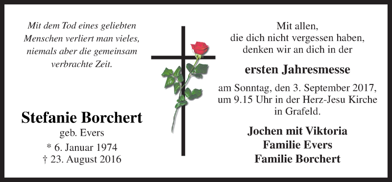  Traueranzeige für Stefanie Borchert vom 30.08.2017 aus Neue Osnabrücker Zeitung GmbH & Co. KG