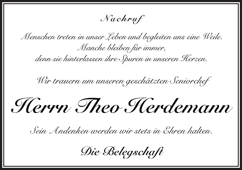  Traueranzeige für Theo Herdemann vom 29.08.2017 aus Neue Osnabrücker Zeitung GmbH & Co. KG