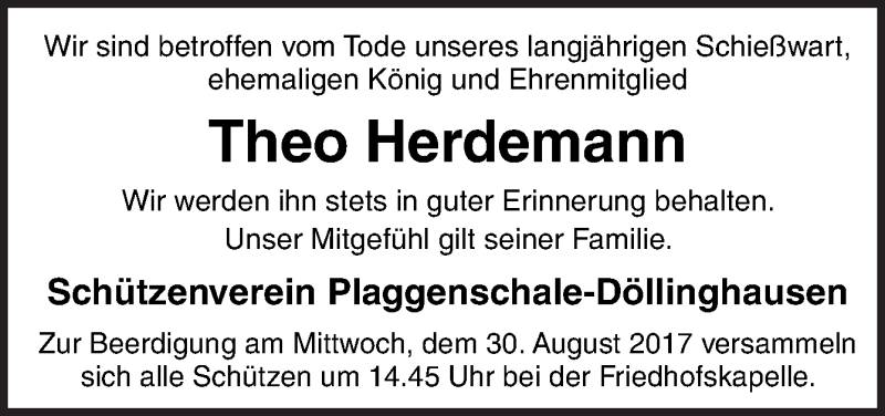  Traueranzeige für Theo Herdemann vom 29.08.2017 aus Neue Osnabrücker Zeitung GmbH & Co. KG