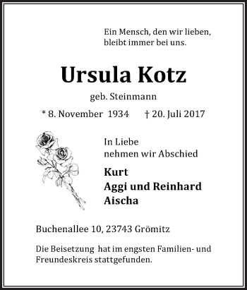 Traueranzeige von Ursula Kotz von Neue Osnabrücker Zeitung GmbH & Co. KG