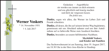 Traueranzeige von Werner Voskors von Neue Osnabrücker Zeitung GmbH & Co. KG