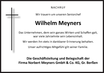 Traueranzeige von Wilhelm Meyners von Neue Osnabrücker Zeitung GmbH & Co. KG