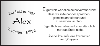 Traueranzeige von Alexander Fühner von Neue Osnabrücker Zeitung GmbH & Co. KG