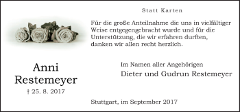 Traueranzeige von Anni Restemeyer von Neue Osnabrücker Zeitung GmbH & Co. KG