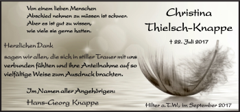 Traueranzeige von Christina Thielsch-Knappe von Neue Osnabrücker Zeitung GmbH & Co. KG