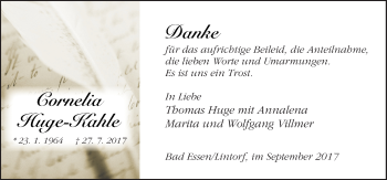 Traueranzeige von Cornelia Huge-Kahle von Neue Osnabrücker Zeitung GmbH & Co. KG