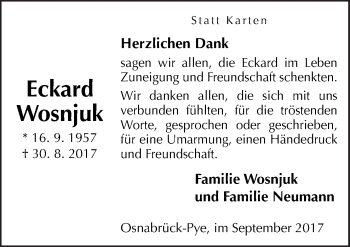 Traueranzeige von Eckard Wosnjuk von Neue Osnabrücker Zeitung GmbH & Co. KG