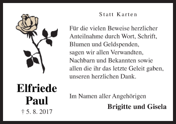 Traueranzeige von Elfriede Paul von Neue Osnabrücker Zeitung GmbH & Co. KG