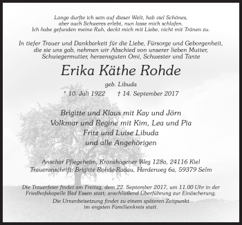 Traueranzeige von Erika Käthe Rohde von Neue Osnabrücker Zeitung GmbH & Co. KG