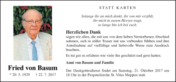 Traueranzeige von Fried von Basum von Neue Osnabrücker Zeitung GmbH & Co. KG
