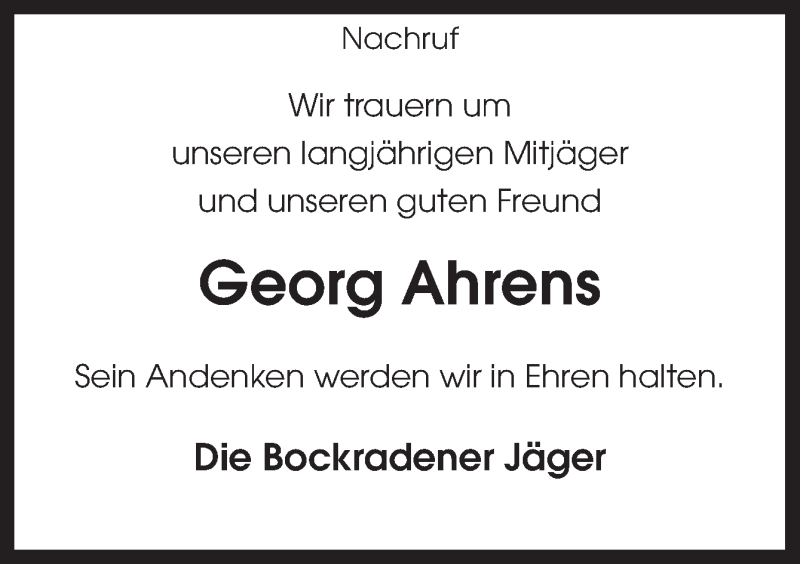  Traueranzeige für Georg Ahrens vom 25.09.2017 aus Neue Osnabrücker Zeitung GmbH & Co. KG