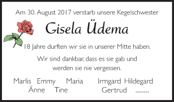 Traueranzeige von Gisela Üdema von Neue Osnabrücker Zeitung GmbH & Co. KG