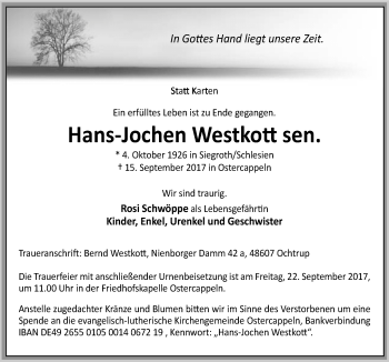Traueranzeige von Hans-Jochen Westkott von Neue Osnabrücker Zeitung GmbH & Co. KG