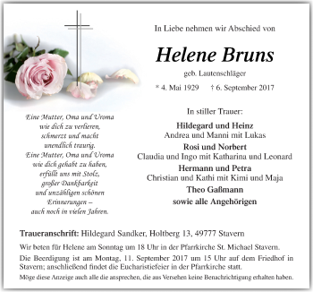 Traueranzeige von Helene Bruns von Neue Osnabrücker Zeitung GmbH & Co. KG