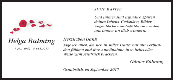 Traueranzeige von Helga Bühning von Neue Osnabrücker Zeitung GmbH & Co. KG