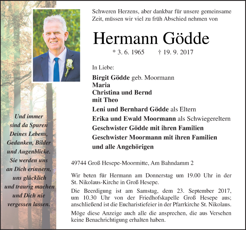  Traueranzeige für Hermann Gödde vom 21.09.2017 aus Neue Osnabrücker Zeitung GmbH & Co. KG
