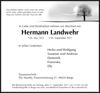 Traueranzeige von Hermann Landwehr von Neue Osnabrücker Zeitung GmbH & Co. KG