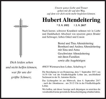 Traueranzeige von Hubert Altendeitering von Neue Osnabrücker Zeitung GmbH & Co. KG