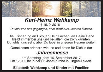 Traueranzeige von Karl-Heinz Wehkamp von Neue Osnabrücker Zeitung GmbH & Co. KG